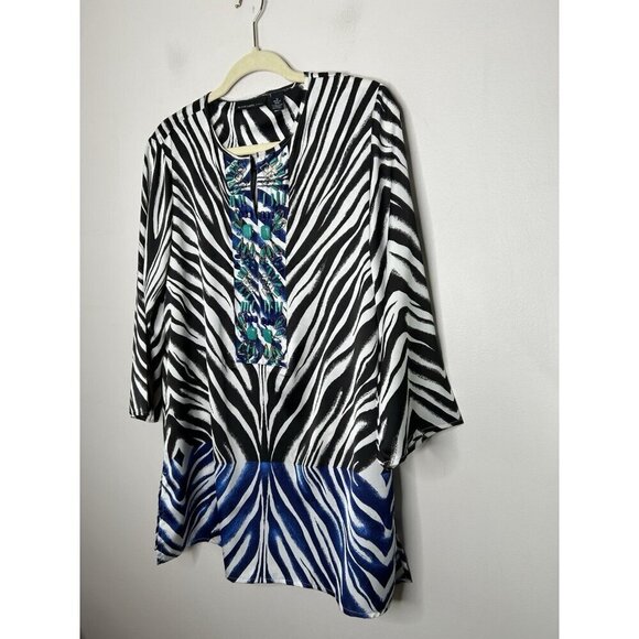 Black Label by Chico's Beaded Women Blue 3/4 Sleeve Blouse Top Size 0 Small - Picture 2 of 12